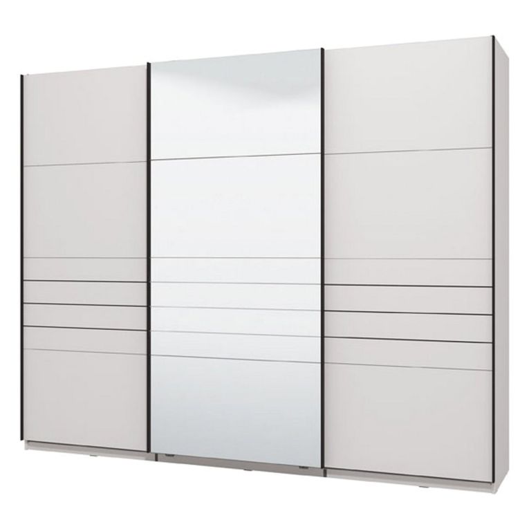 Guardaroba Grande Bianco Opaco Nero Appendiabiti 2 Ripiani 267x217h cm, Apertura Scorrevole - Tures