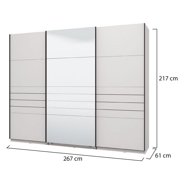 Guardaroba Grande Bianco Opaco Nero Appendiabiti 2 Ripiani 267x217h cm, Apertura Scorrevole - Tures