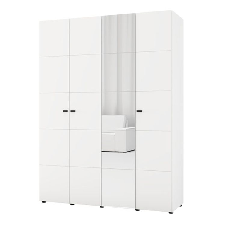 Guardaroba Grande Bianco Opaco Nero Appendiabiti 4 Ripiani 155x208h cm, 6 Vani - Ifrane