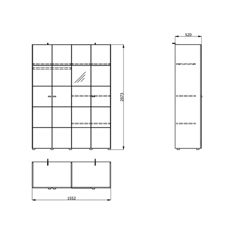 Guardaroba Grande Bianco Opaco Nero Appendiabiti 4 Ripiani 155x208h cm, 6 Vani - Ifrane