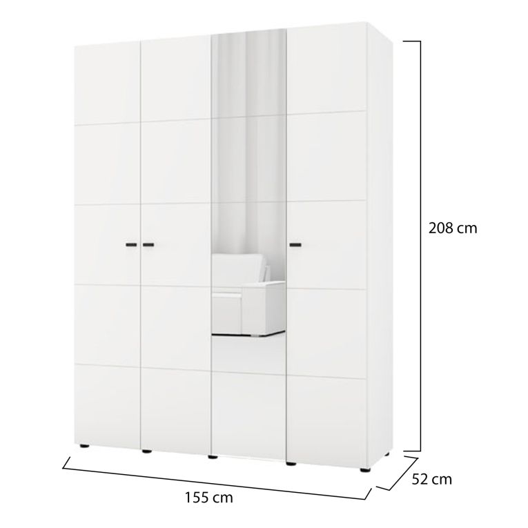 Guardaroba Grande Bianco Opaco Nero Appendiabiti 4 Ripiani 155x208h cm, 6 Vani - Ifrane