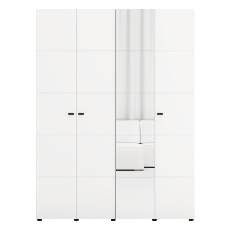 Guardaroba Grande Bianco Opaco Nero Appendiabiti 4 Ripiani 155x208h cm, 6 Vani - Ifrane