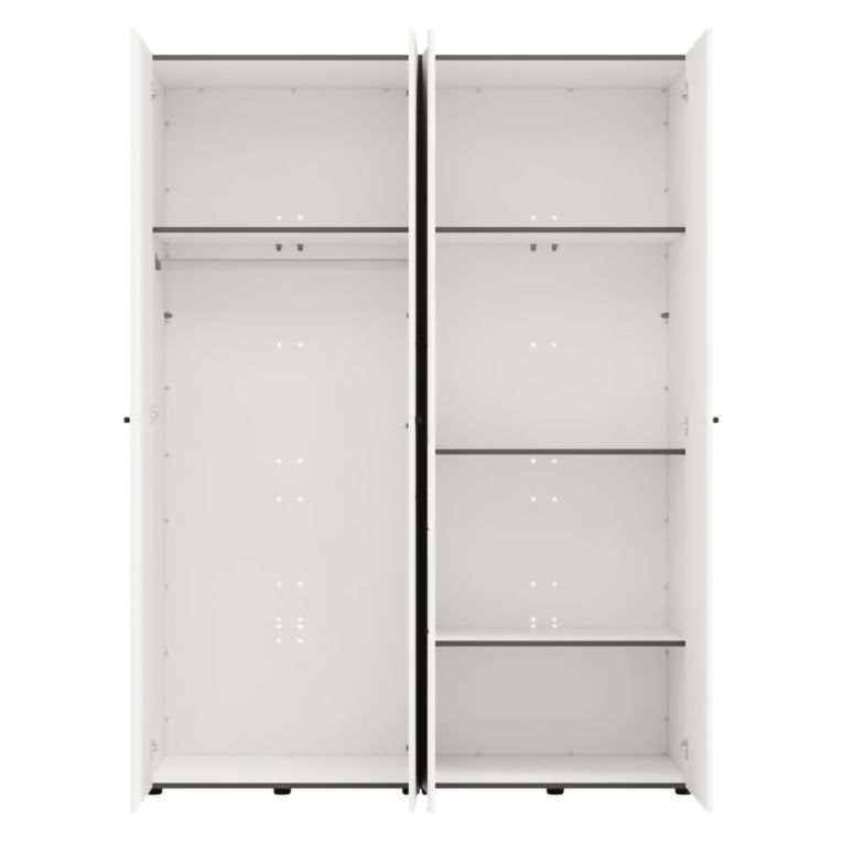 Guardaroba Grande Bianco Opaco Nero Appendiabiti 4 Ripiani 155x208h cm, 6 Vani - Ifrane