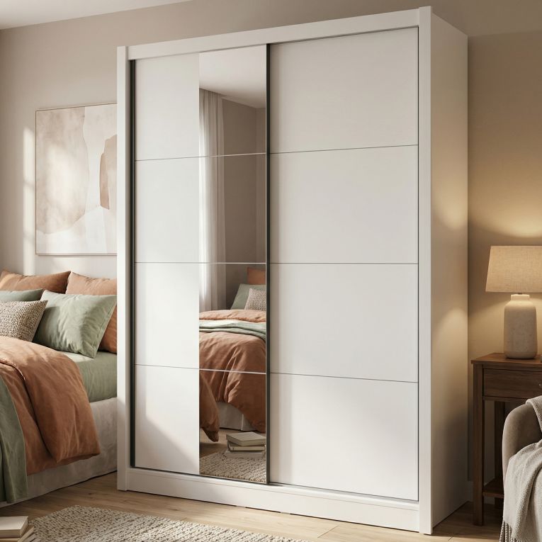 Guardaroba Grande Bianco Opaco Nero Appendiabiti 5 Ripiani 155x215.5h cm, 7 Vani - Carisolo