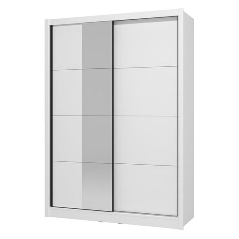 Guardaroba Grande Bianco Opaco Nero Appendiabiti 5 Ripiani 155x215.5h cm, 7 Vani - Carisolo