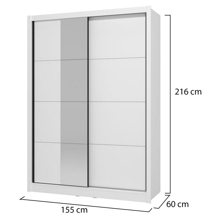 Guardaroba Grande Bianco Opaco Nero Appendiabiti 5 Ripiani 155x215.5h cm, 7 Vani - Carisolo
