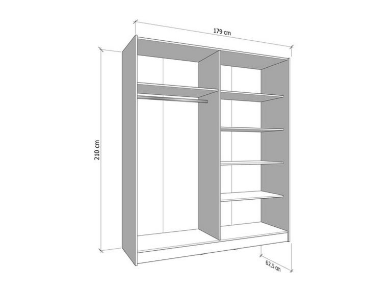 Guardaroba Grande Bianco Opaco Nero Appendiabiti 5 Ripiani 179x210h cm, Apertura Scorrevole - Cerchio