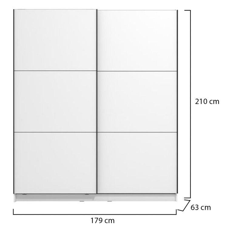 Guardaroba Grande Bianco Opaco Nero Appendiabiti 5 Ripiani 179x210h cm, Apertura Scorrevole - Cerchio