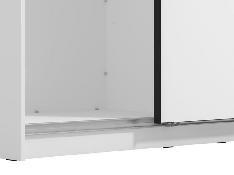 Guardaroba Grande Bianco Opaco Nero Appendiabiti 5 Ripiani 179x210h cm, Apertura Scorrevole - Cerchio