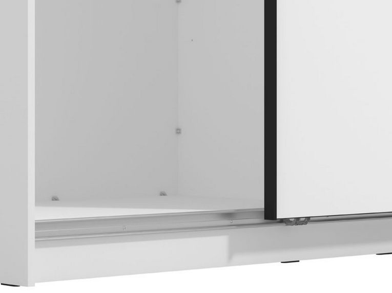 Guardaroba Grande Bianco Opaco Nero Appendiabiti 5 Ripiani 179x210h cm, Apertura Scorrevole - Cerchio