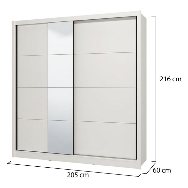Guardaroba Grande Bianco Opaco Nero Appendiabiti 5 Ripiani 205x215.5h cm, 8 Vani - Orero