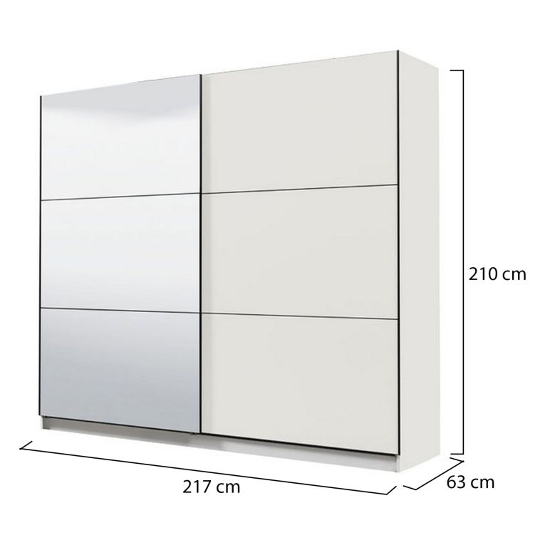 Guardaroba Grande Bianco Opaco Nero Appendiabiti 8 Ripiani 217x210h cm, Apertura Scorrevole - Soncino