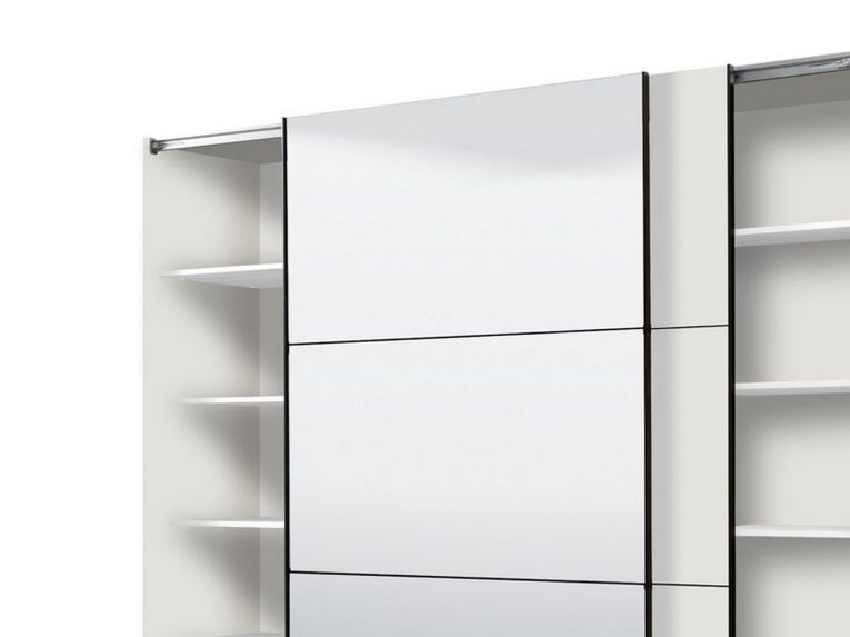 Guardaroba Grande Bianco Opaco Nero Appendiabiti 8 Ripiani 217x210h cm, Apertura Scorrevole - Soncino