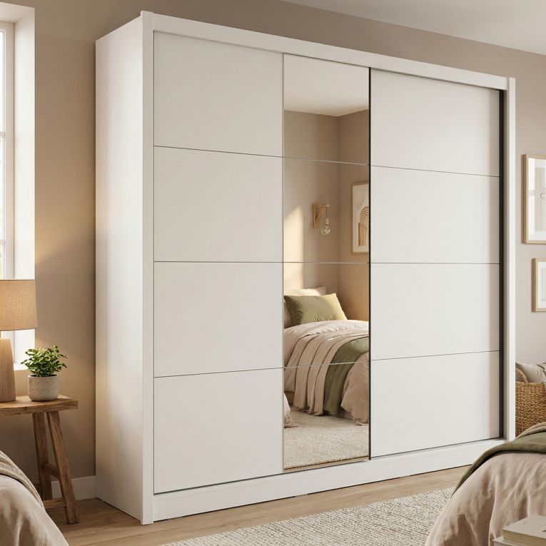 Guardaroba Grande Bianco Opaco Nero Appendiabiti 8 Ripiani 251x215.5h cm, 12 Vani - Pedavena