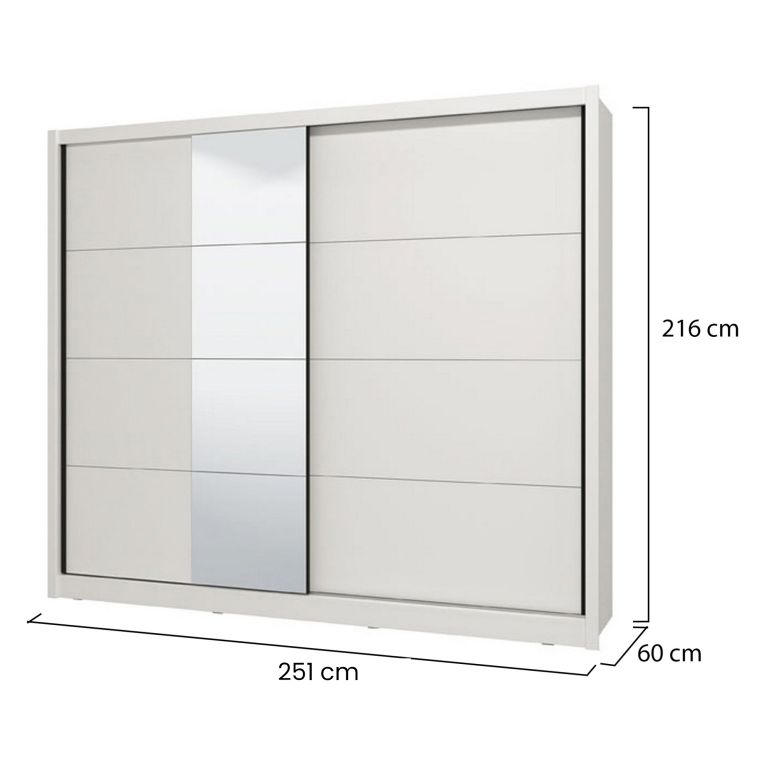 Guardaroba Grande Bianco Opaco Nero Appendiabiti 8 Ripiani 251x215.5h cm, 12 Vani - Pedavena