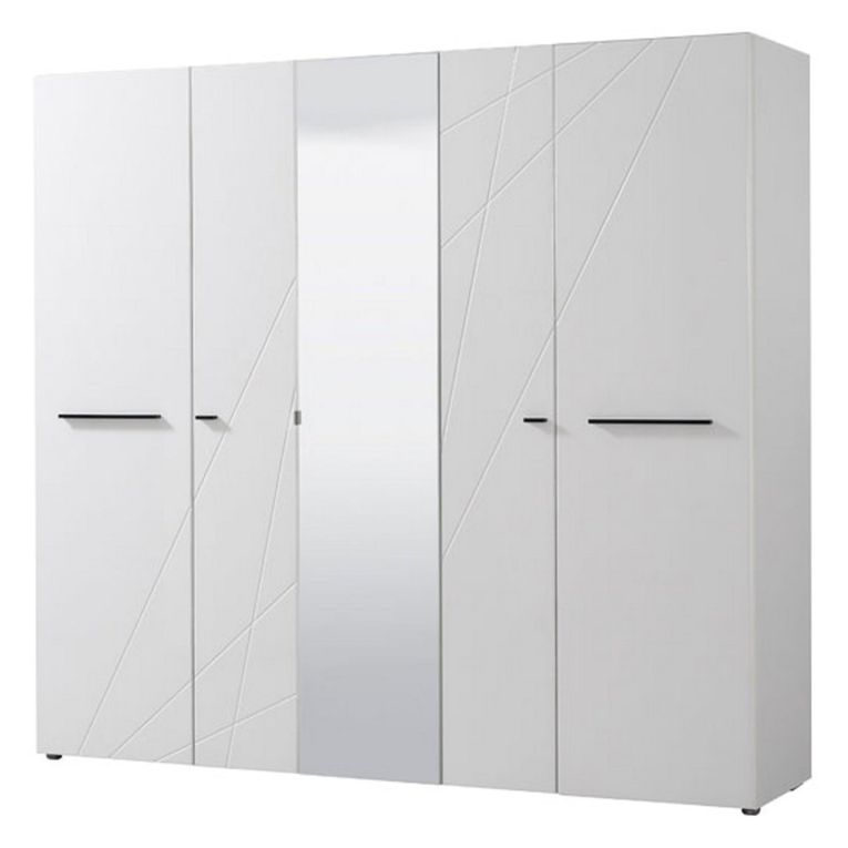 Guardaroba Grande Bianco Opaco Trasparente Appendiabiti 6 Ripiani 223.5x206h cm, 9 Vani - Martano