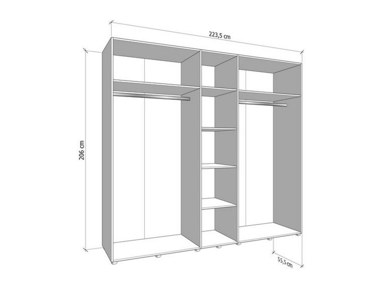 Guardaroba Grande Bianco Opaco Trasparente Appendiabiti 6 Ripiani 223.5x206h cm, 9 Vani - Martano
