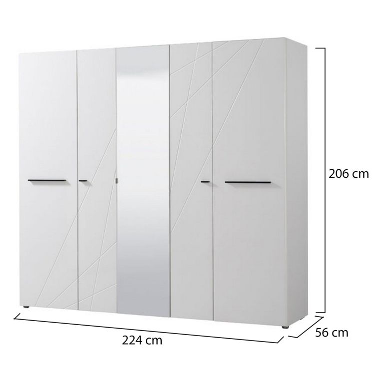 Guardaroba Grande Bianco Opaco Trasparente Appendiabiti 6 Ripiani 223.5x206h cm, 9 Vani - Martano