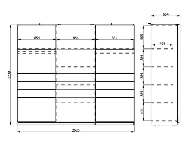 Guardaroba Grande Bianco Opaco Trasparente Appendiabiti 6 Ripiani 262.5x224h cm, Apertura Scorrevole - Carasco