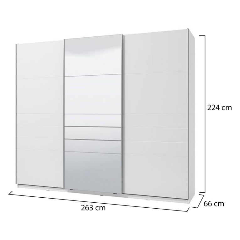 Guardaroba Grande Bianco Opaco Trasparente Appendiabiti 6 Ripiani 262.5x224h cm, Apertura Scorrevole - Carasco