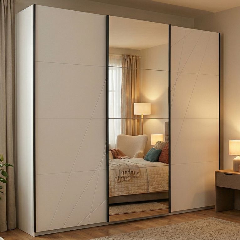 Guardaroba Grande Bianco Opaco Trasparente Appendiabiti 6 Ripiani 262.5x224h cm, Apertura Scorrevole - Rutino