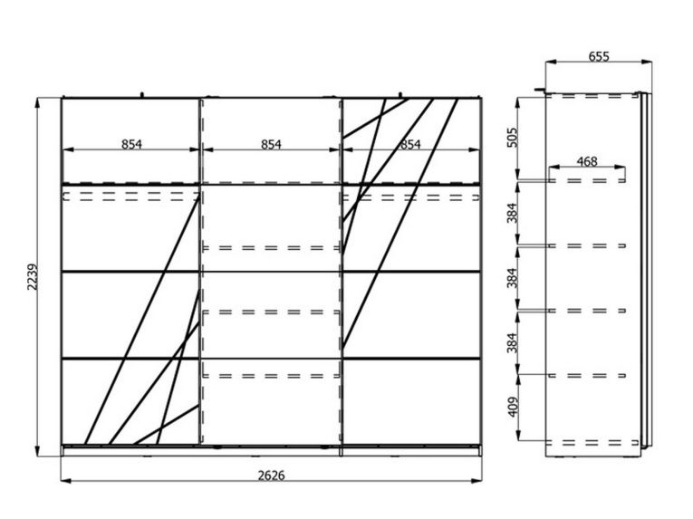 Guardaroba Grande Bianco Opaco Trasparente Appendiabiti 6 Ripiani 262.5x224h cm, Apertura Scorrevole - Rutino