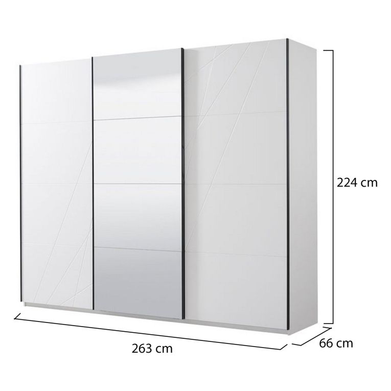 Guardaroba Grande Bianco Opaco Trasparente Appendiabiti 6 Ripiani 262.5x224h cm, Apertura Scorrevole - Rutino