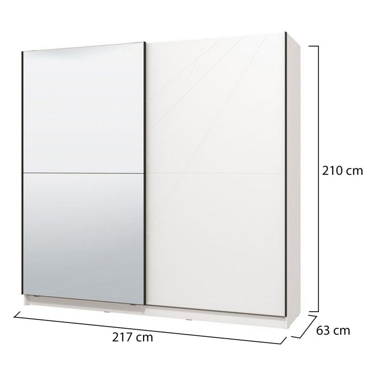 Guardaroba Grande Bianco Opaco Trasparente Appendiabiti 8 Ripiani 217x210h cm, Apertura Scorrevole - Galtelli