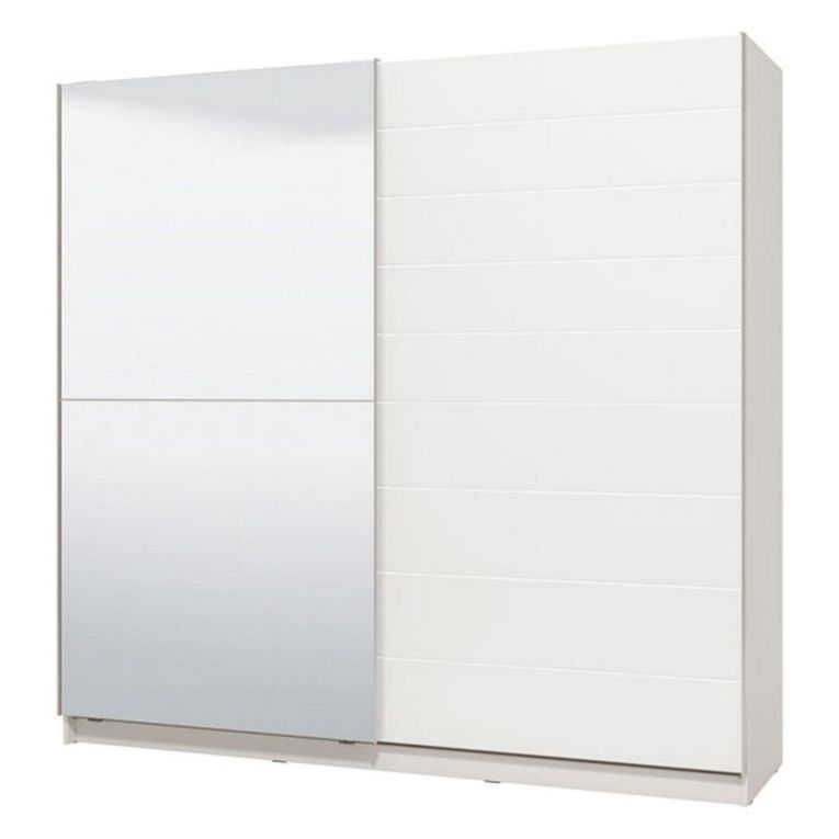 Guardaroba Grande Bianco Opaco Trasparente Appendiabiti 8 Ripiani 217x210h cm, Apertura Scorrevole - Valsinni