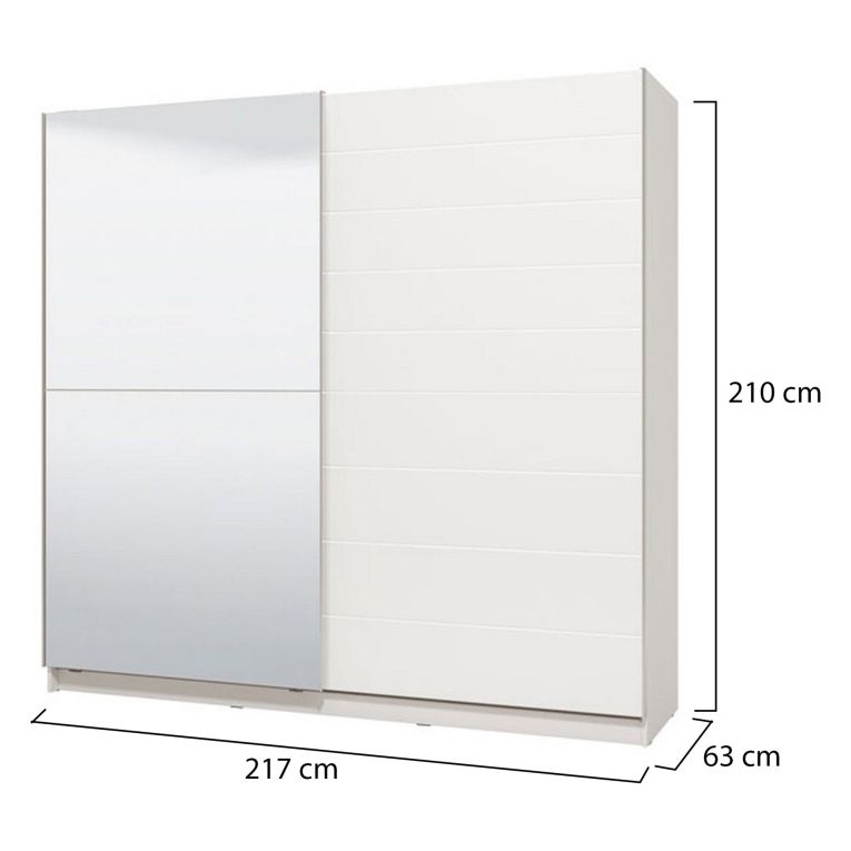 Guardaroba Grande Bianco Opaco Trasparente Appendiabiti 8 Ripiani 217x210h cm, Apertura Scorrevole - Valsinni