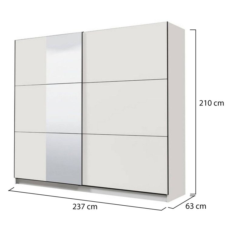 Guardaroba Grande Bianco Opaco Trasparente Appendiabiti 8 Ripiani 236.5x210h cm, Apertura Scorrevole - Sorgono