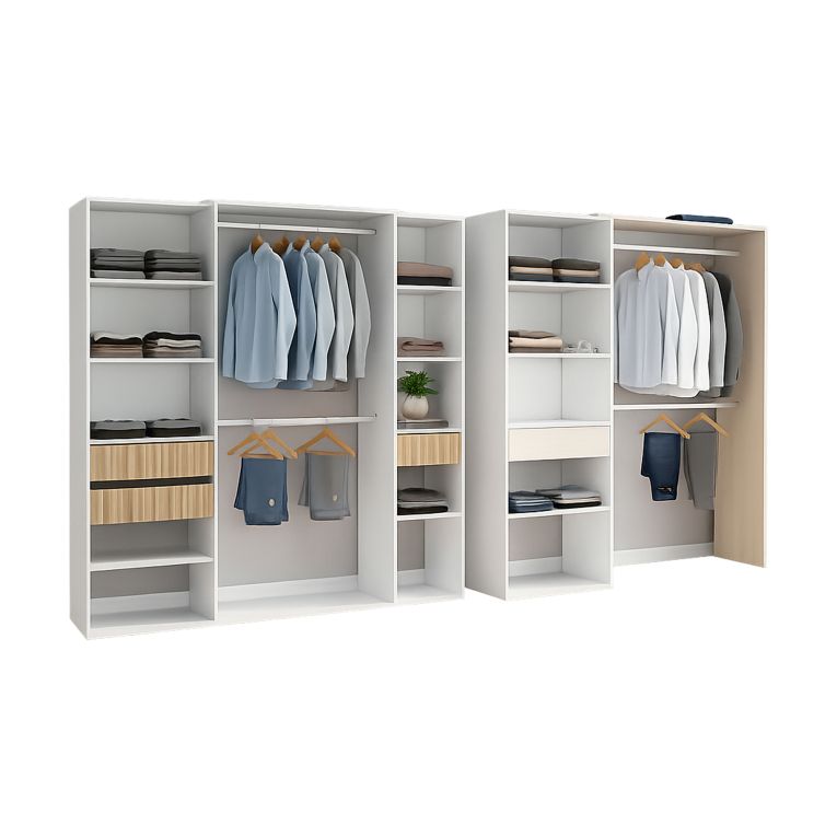 Guardaroba Grande Bianco Rovere Marrone Modulabile 4 Cassetti 354x187h cm, 12 Ripiani - Falcade