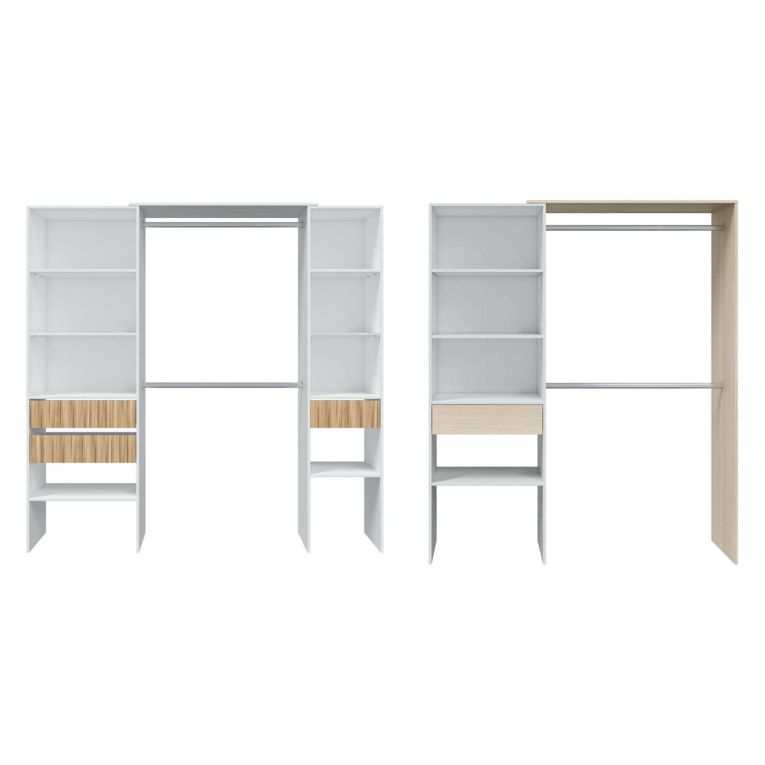 Guardaroba Grande Bianco Rovere Marrone Modulabile 4 Cassetti 354x187h cm, 12 Ripiani - Falcade