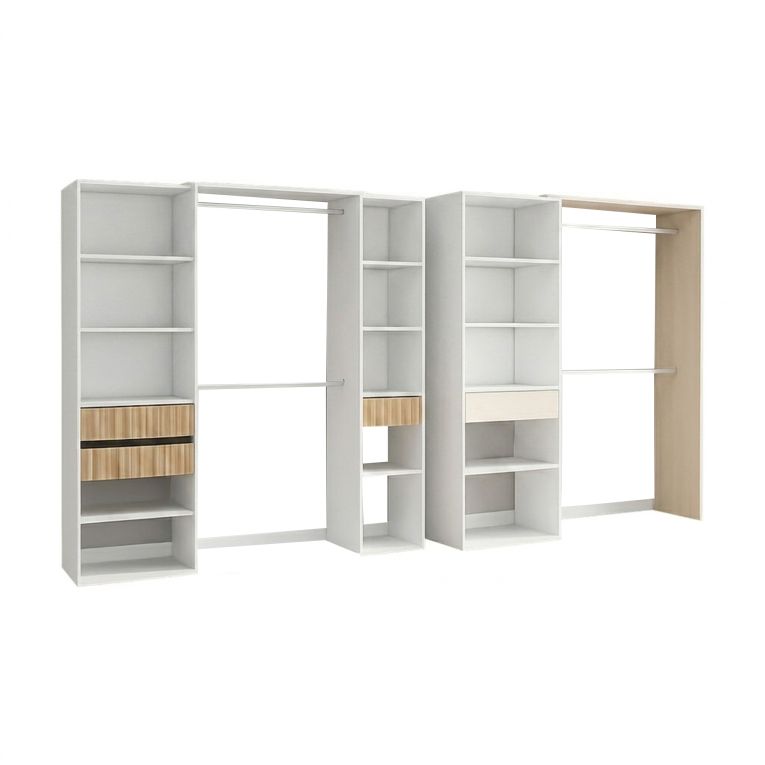 Guardaroba Grande Bianco Rovere Marrone Modulabile 4 Cassetti 354x187h cm, 12 Ripiani - Falcade