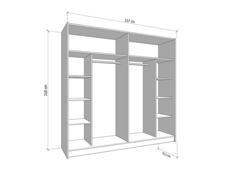 Guardaroba Grande Bianco Trasparente Appendiabiti 8 Ripiani 217x210h cm, 2 Ante - Ponso