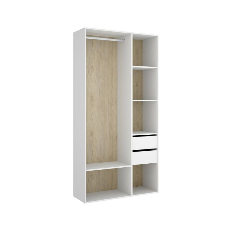 Guardaroba grande Borla, Mobile camera da letto, Cabina armadio portabiti, Armadio appendiabiti, 98x45 h205 cm, Bianco e Rovere