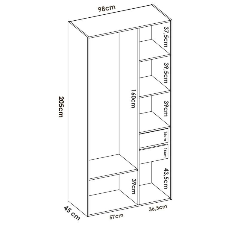Guardaroba grande Borla, Mobile camera da letto, Cabina armadio portabiti, Armadio appendiabiti, 98x45 h205 cm, Bianco e Rovere