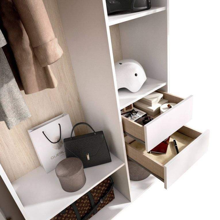 Guardaroba grande Borla, Mobile camera da letto, Cabina armadio portabiti, Armadio appendiabiti, 98x45 h205 cm, Bianco e Rovere