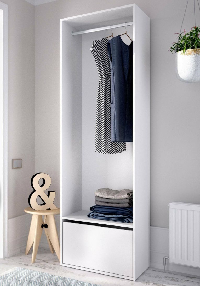 Guardaroba grande Braiola, Mobile camera da letto, Cabina armadio portabiti, Armadio appendiabiti, 60x45 h205 cm, Bianco e Rovere