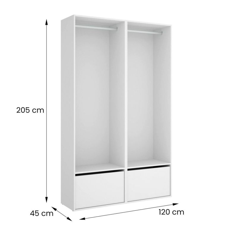 Guardaroba grande Brealone, Mobile camera da letto, Cabina armadio portabiti, Armadio appendiabiti, 120x45 h205 cm, Bianco e Rovere