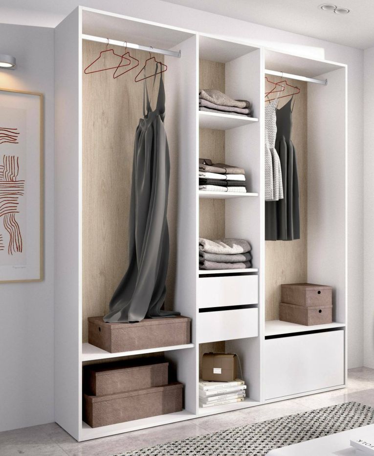 Guardaroba grande Breda, Mobile camera da letto, Cabina armadio portabiti, Armadio appendiabiti, 158x45 h205 cm, Bianco e Rovere