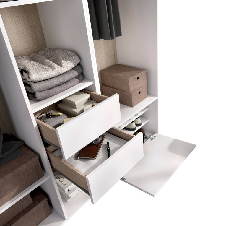 Guardaroba grande Breda, Mobile camera da letto, Cabina armadio portabiti, Armadio appendiabiti, 158x45 h205 cm, Bianco e Rovere