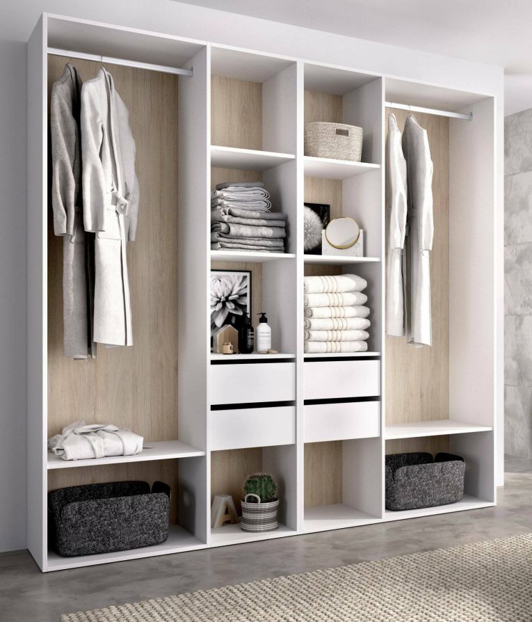 Guardaroba grande Brento, Mobile camera da letto, Cabina armadio portabiti, Armadio appendiabiti, 196x45 h205 cm, Bianco e Rovere