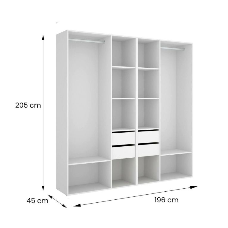 Guardaroba grande Brento, Mobile camera da letto, Cabina armadio portabiti, Armadio appendiabiti, 196x45 h205 cm, Bianco e Rovere