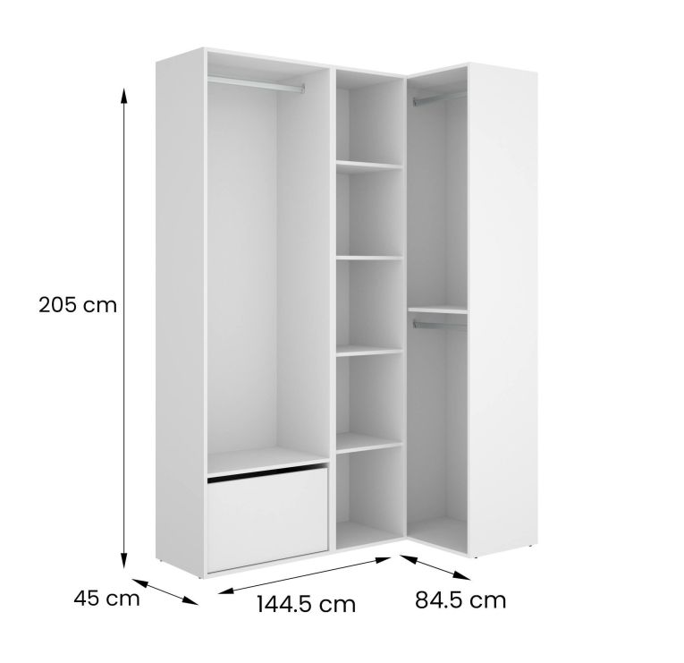 Guardaroba grande Cadria, Mobile camera da letto, Cabina armadio portabiti, Armadio appendiabiti, 145x85 h205 cm, Bianco e Rovere