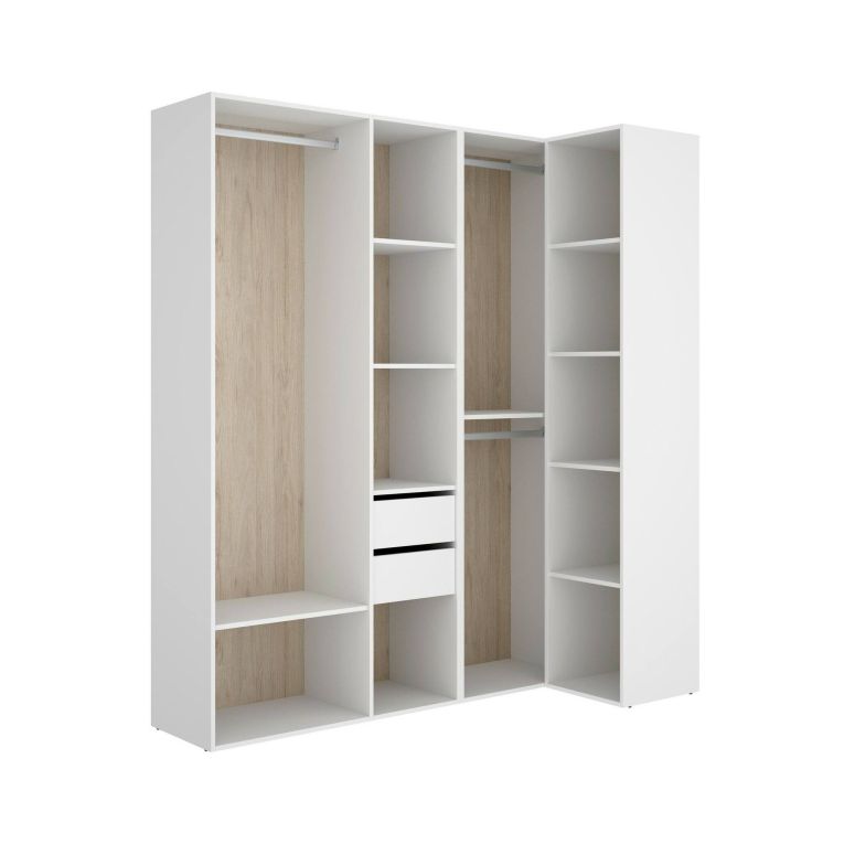 Guardaroba grande Capenardo, Mobile camera da letto, Cabina armadio portabiti, Armadio appendiabiti, 183x85 h205 cm, Bianco e Rovere