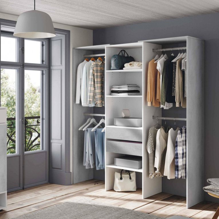 Guardaroba grande classico bianco e cemento 179x202h cm - Amico