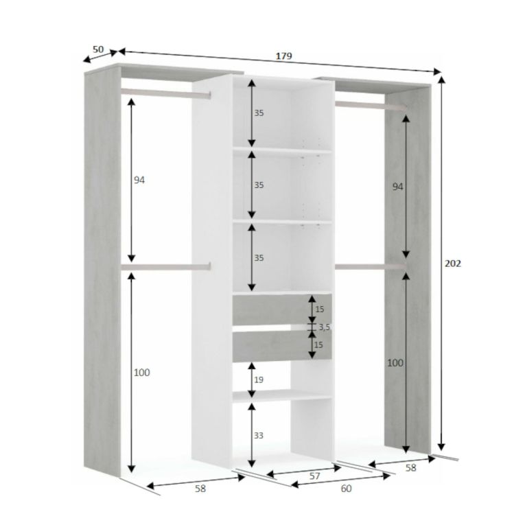 Guardaroba grande classico bianco e cemento 179x202h cm - Amico