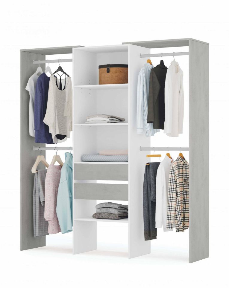 Guardaroba grande classico bianco e cemento 179x202h cm - Amico