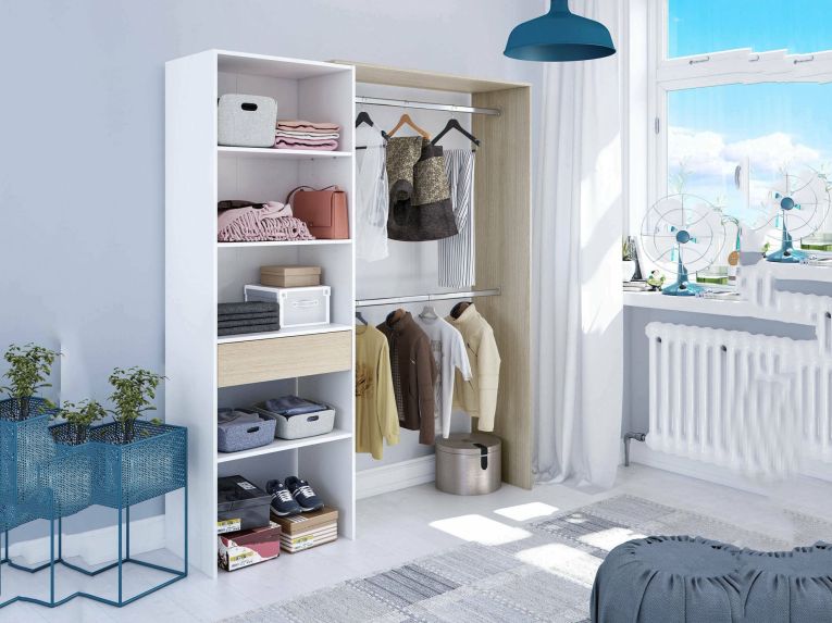 Guardaroba grande classico bianco e rovere 158x187h cm - Amico